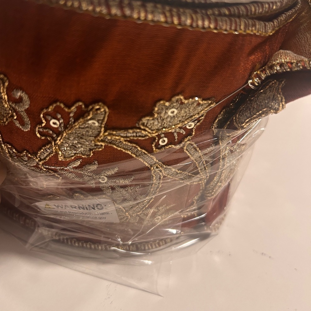 4” Embroidered Floral & Leaf Pattern Trimmed In Gold Beads & Sequins Ribbon - Picture 6 of 9